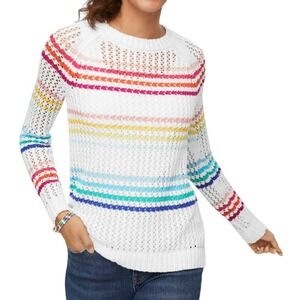 Talbots Open Stitch Raglan Sweater, Happy Stripe, Size Small